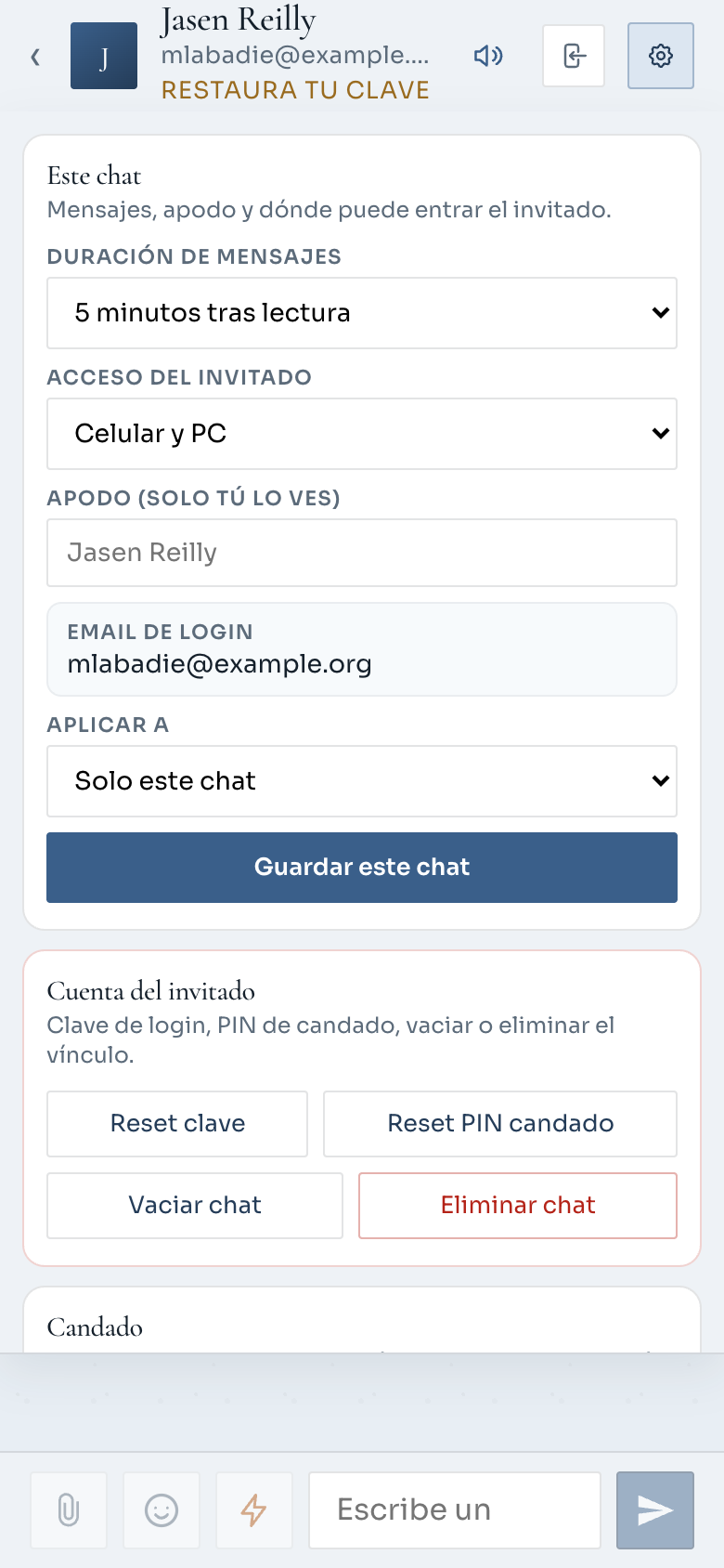 Panelbar: Salir rápido (puerta) y panel Opciones abierto (móvil)